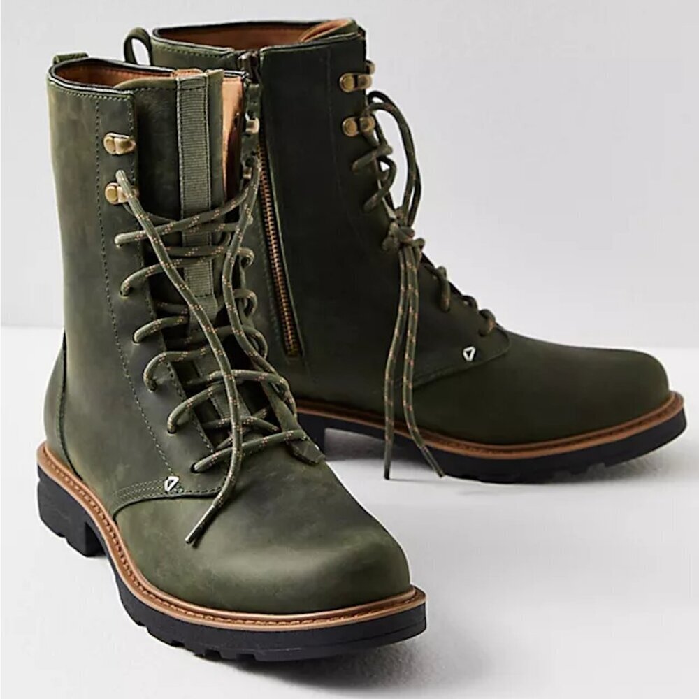 New Free People Teva Rowena Lace Up Green Boots Size 6